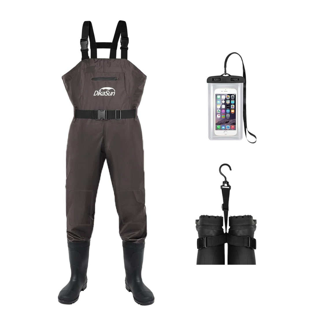 DikaSun Lightweight Bootfoot Chest Waders with Boots — Men & Women Fishing Waders for Duck Hunting & Fly Fishing (US Sizes, Brown)