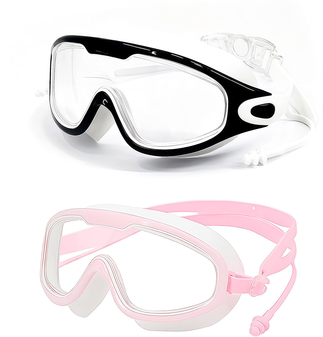 Adult Swim Goggles 2-Pack – Anti-Fog, Leak-Proof with Ear Plugs