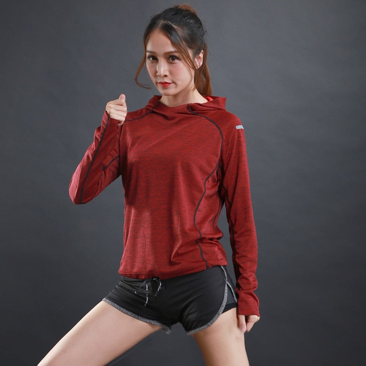 Women’s Quick-Dry Long Sleeve Running Top – Lightweight Gym Hoodie