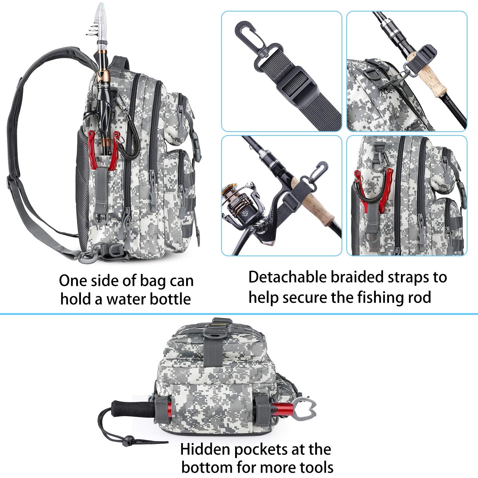 PLUSINNO Fishing Backpack with Fishing Rod and Reel Combos Tackle Boxes, Waterproof Tackle Backpack for Fishing Gear with Rod Holder, Fishing Gifts for Men with Fishing Tool Kit...