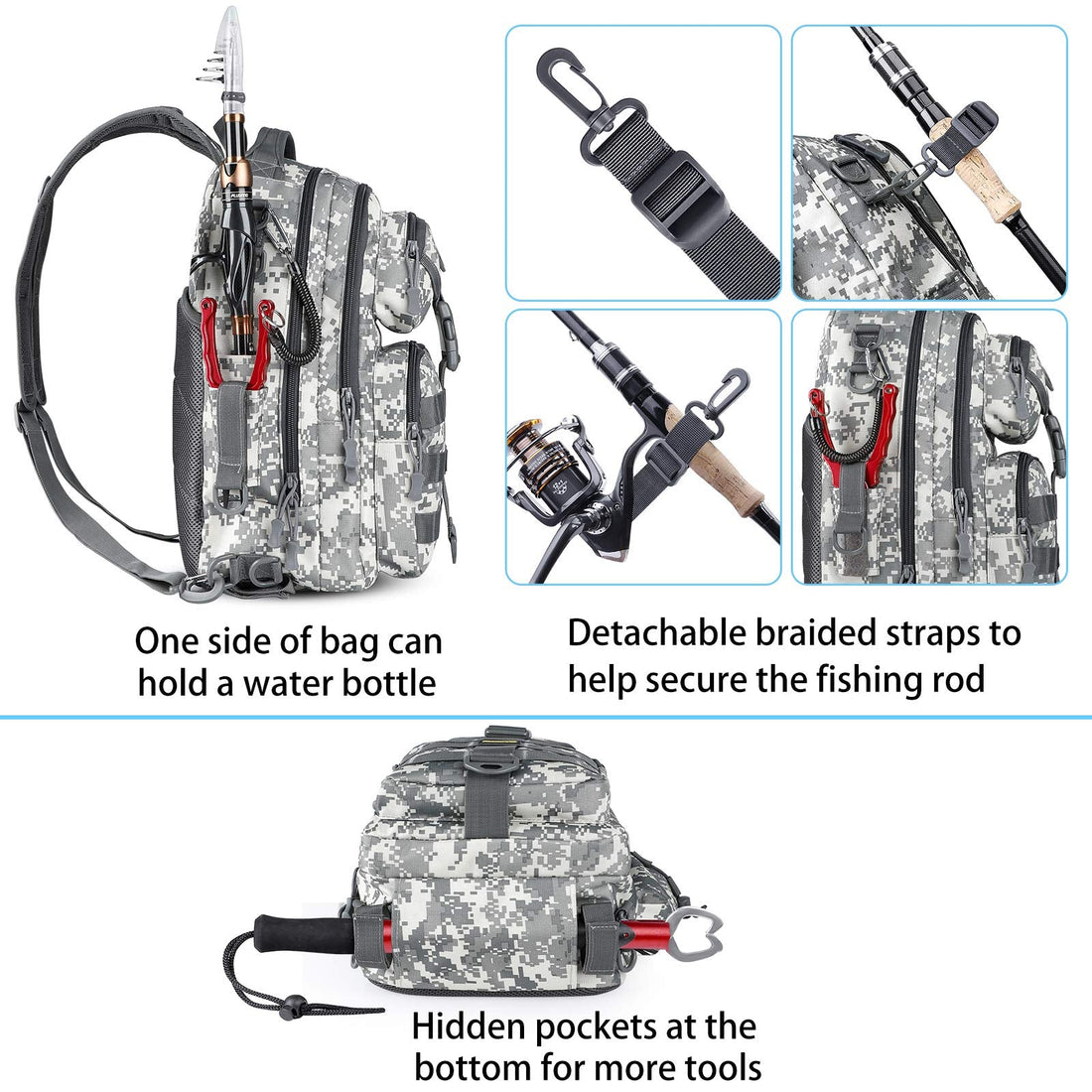PLUSINNO Fishing Backpack with Fishing Rod and Reel Combos Tackle Boxes, Waterproof Tackle Backpack for Fishing Gear with Rod Holder, Fishing Gifts for Men with Fishing Tool Kit...
