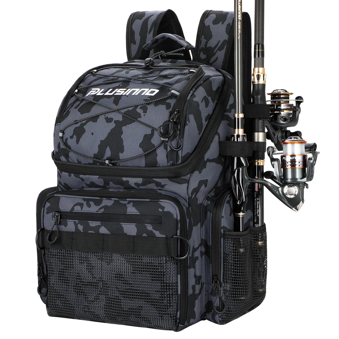 PLUSINNO Cooler Fishing Backpack with Rod Holders 45L Large Water-resistant Fishing Tackle bag Store Fishing Gear Fishing Gifts for Men Father, Sport Bags