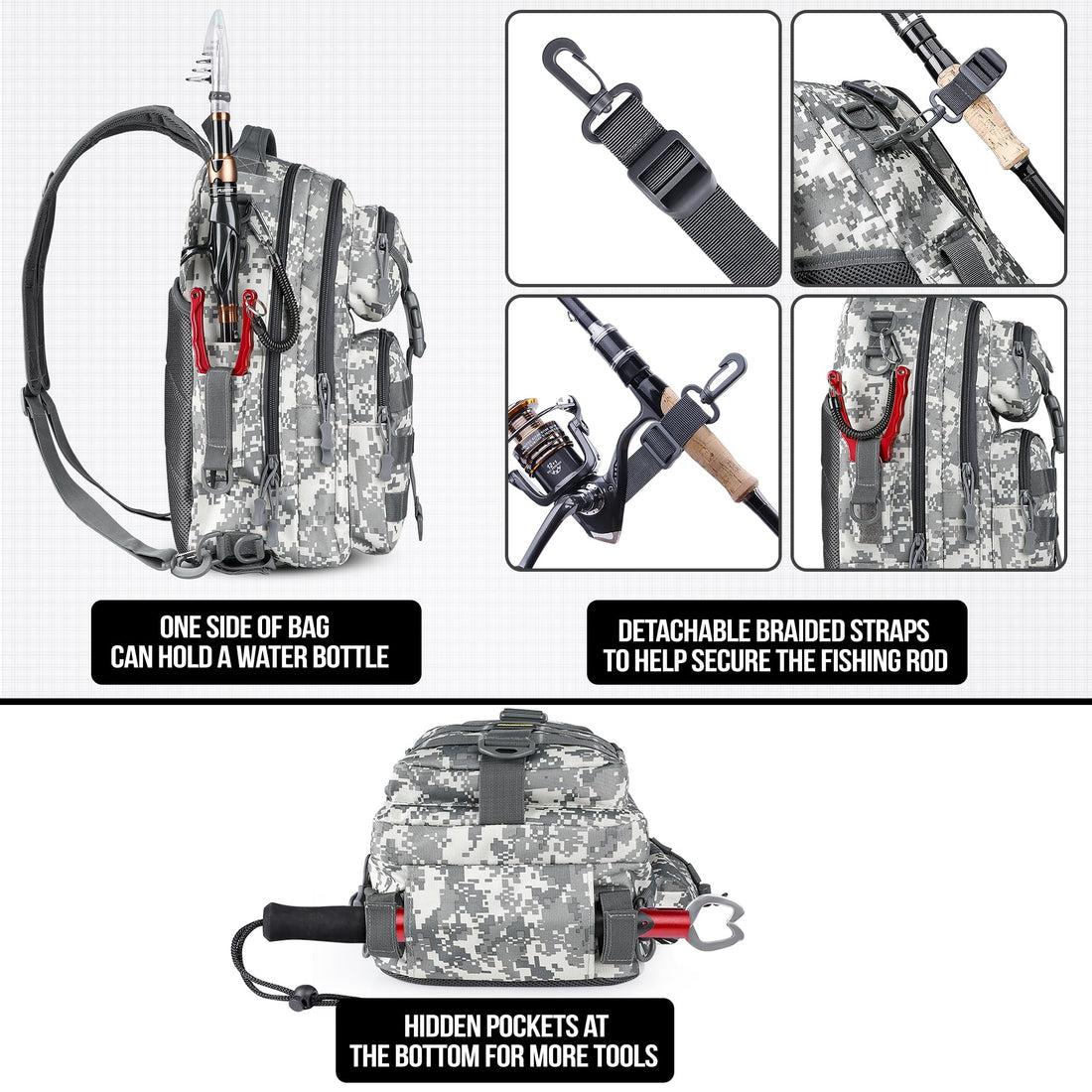 PLUSINNO Fishing Backpack with Fishing Rod and Reel Combos Tackle Boxes, Waterproof Tackle Backpack for Fishing Gear with Rod Holder, Fishing Gifts for Men with Fishing Tool Kit...