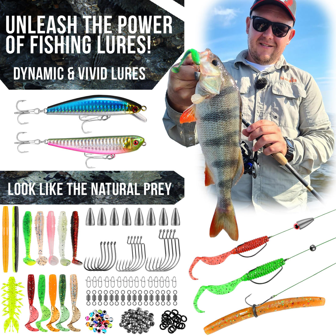 PLUSINNO Fishing Backpack with Tackle Boxes, Waterproof Fishing Sling Tackle Bag For Fishing Gear With Rod Holder, Fishing Gifts for Men With Fishing lures, Fishing pliers, Fish Lip Gripper.