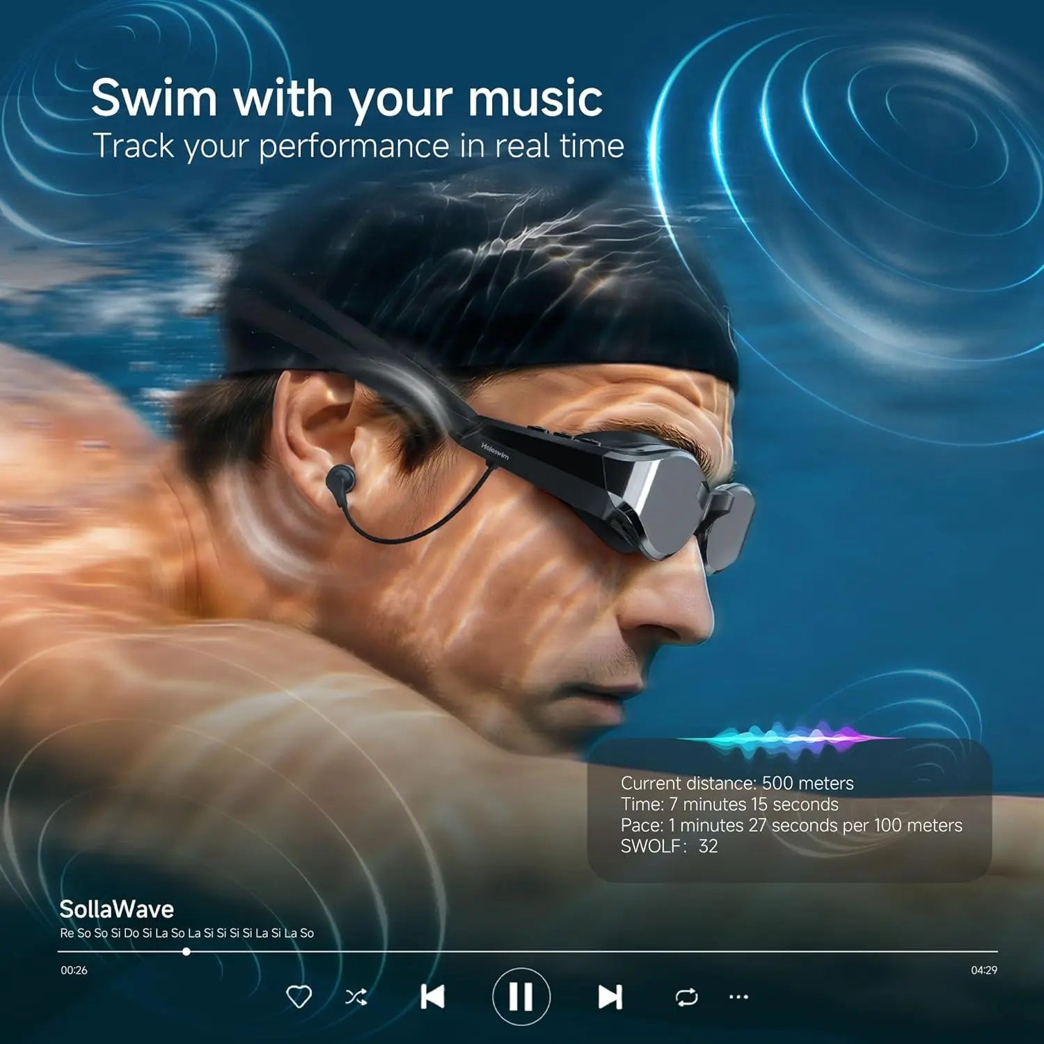 SollaWave AI Music Smart Swim Goggles