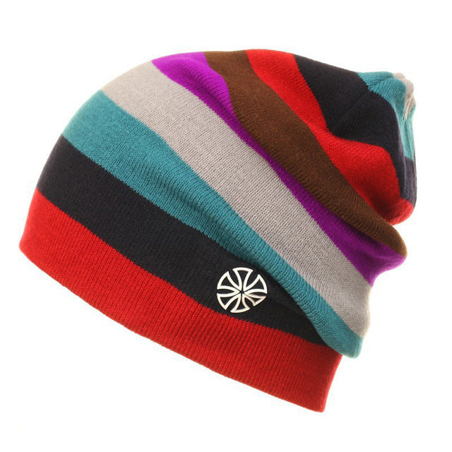 Outdoor Striped Knitted Beanie – Ski & Casual Cap