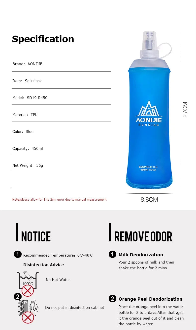 AONIJIE SD09 SD10 250ml 500ml Soft Flask Folding Collapsible Water Bottle