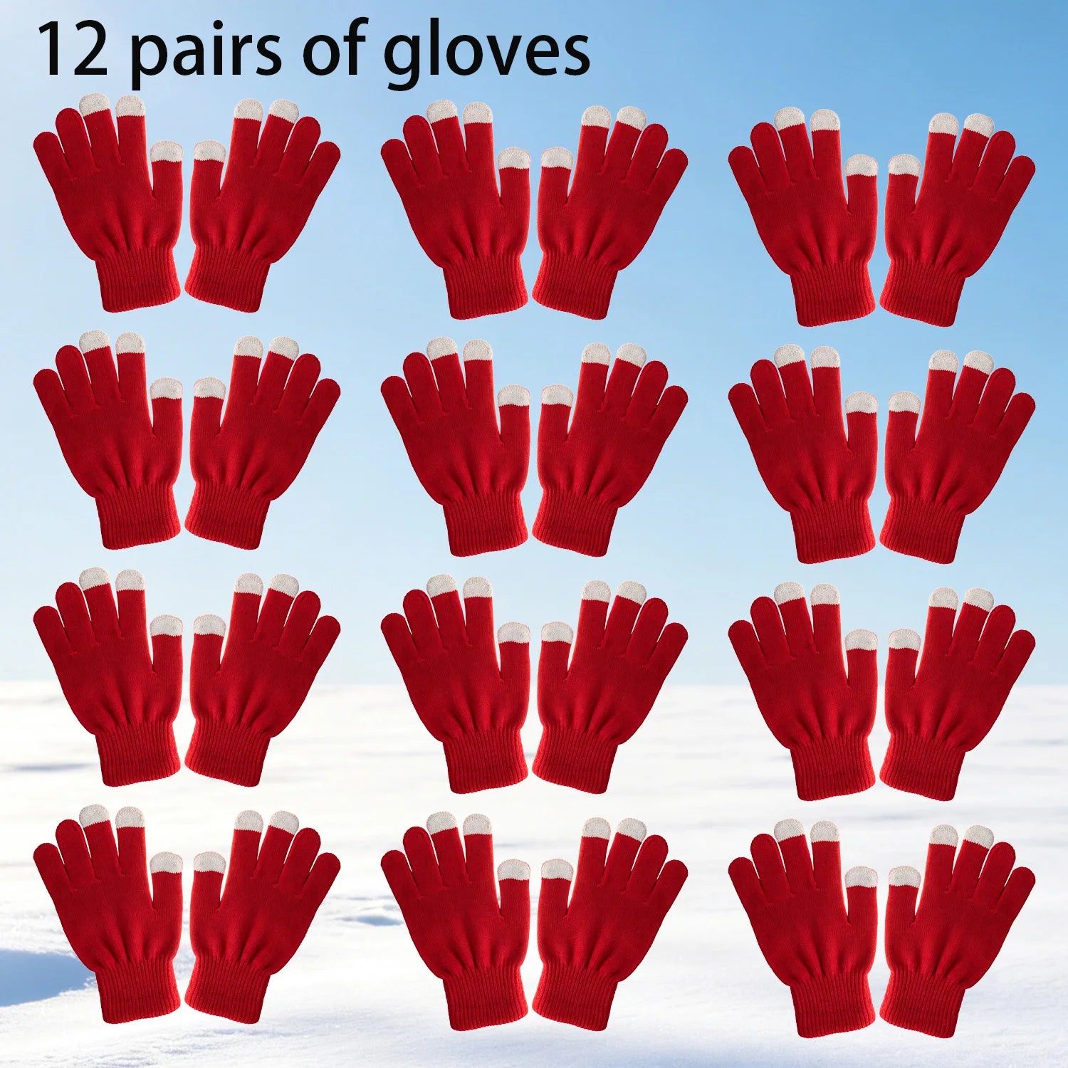 12-Pair Winter Knit Gloves – Stretchy Warm Gloves for Men & Women