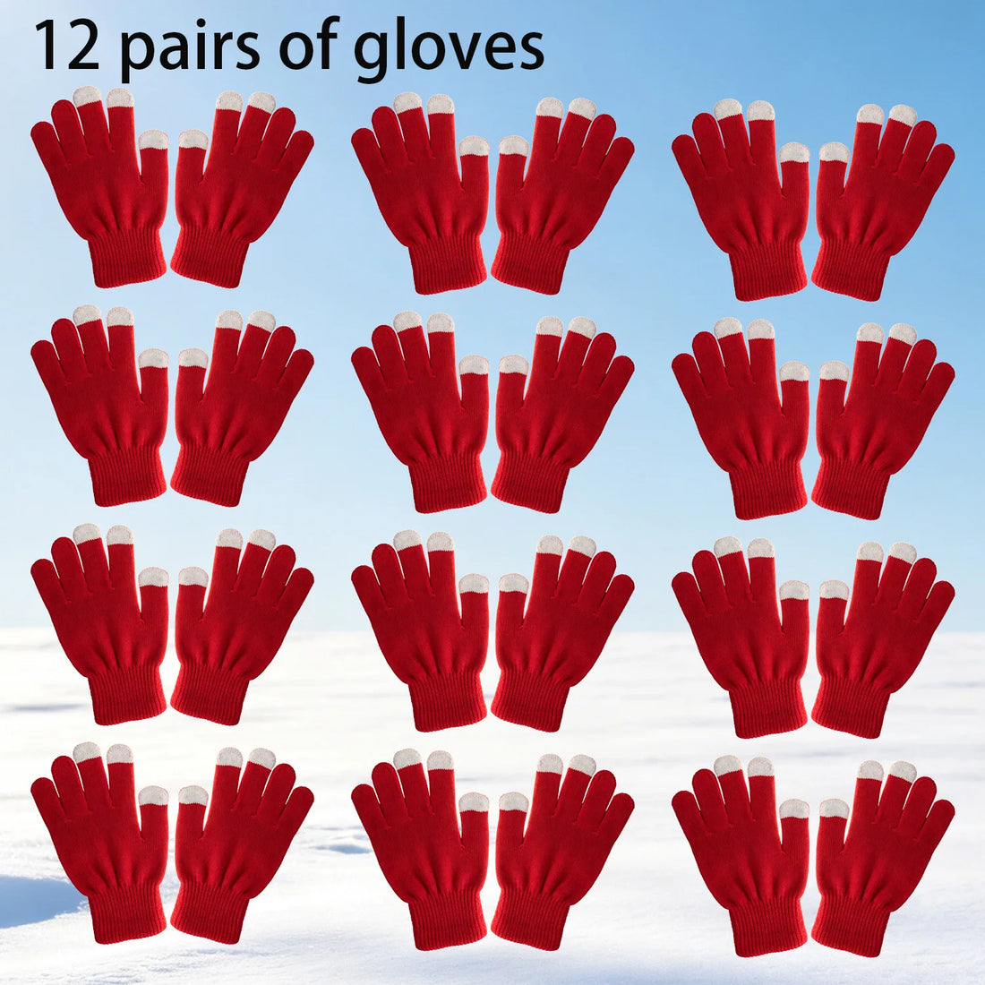 12-Pair Winter Knit Gloves – Stretchy Warm Gloves for Men & Women