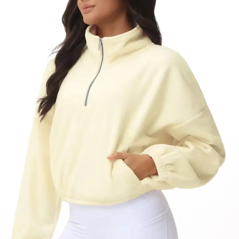 THE GYM PEOPLE Women’s Half-Zip Crop Fleece Pullover