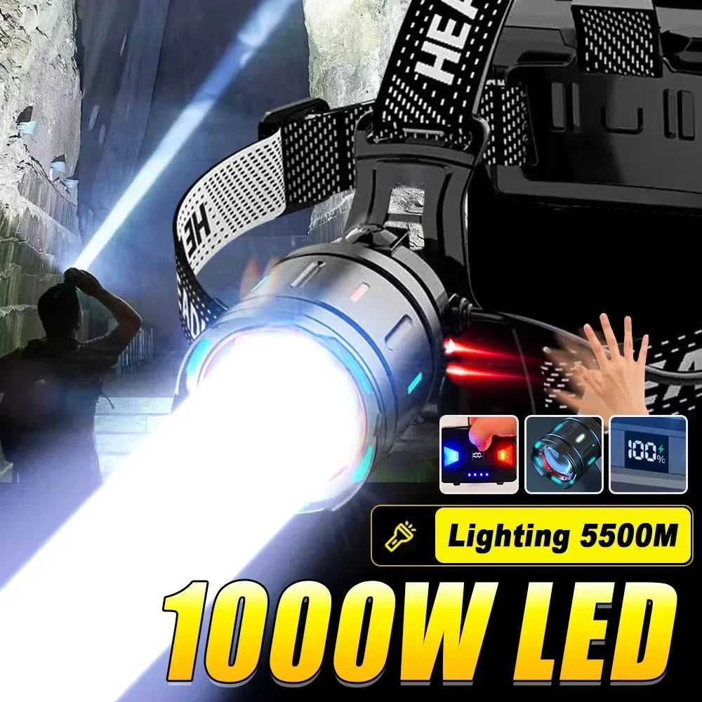 1000W Led Sensor Head Flashlight