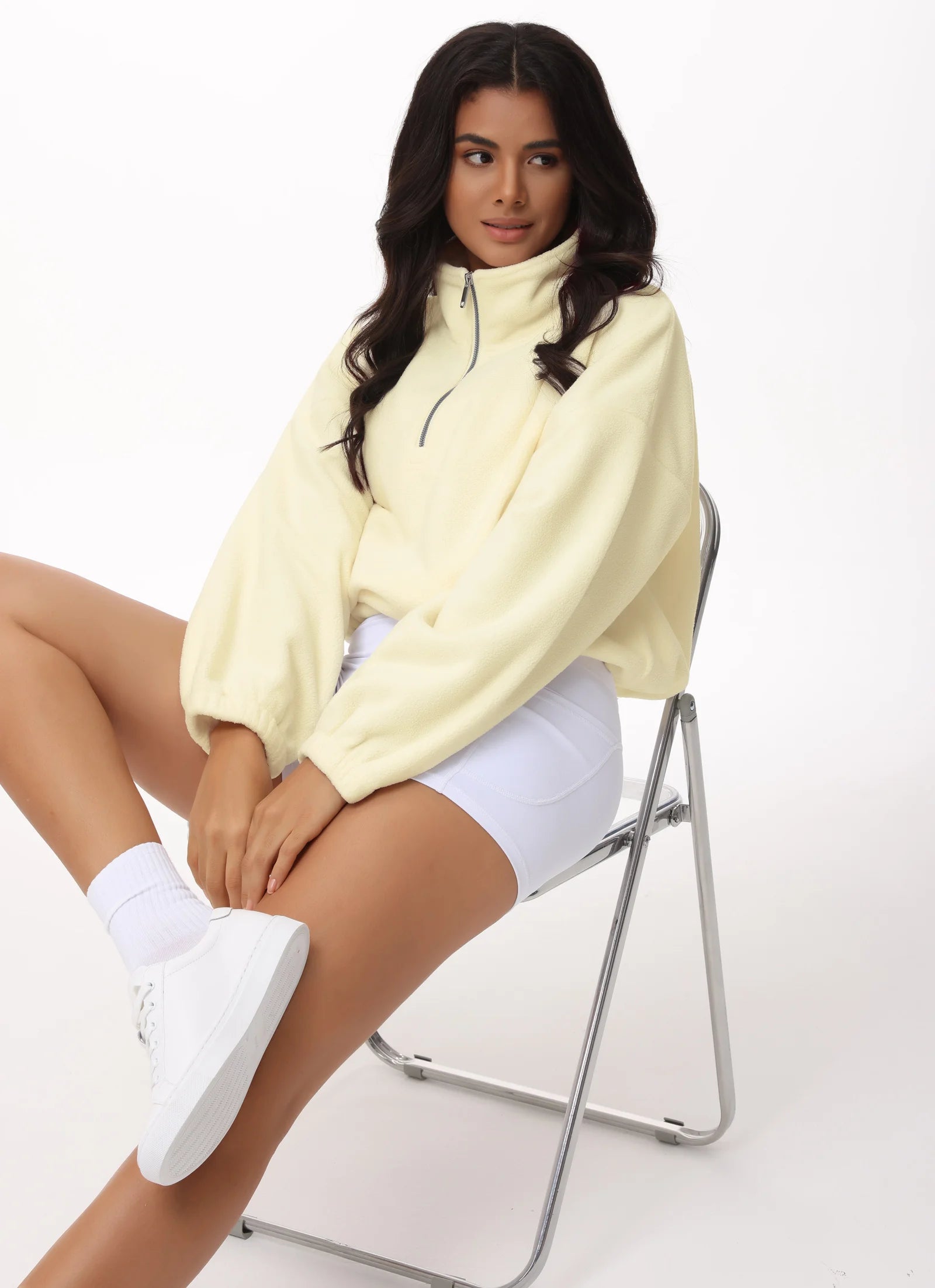 THE GYM PEOPLE Women’s Half-Zip Crop Fleece Pullover