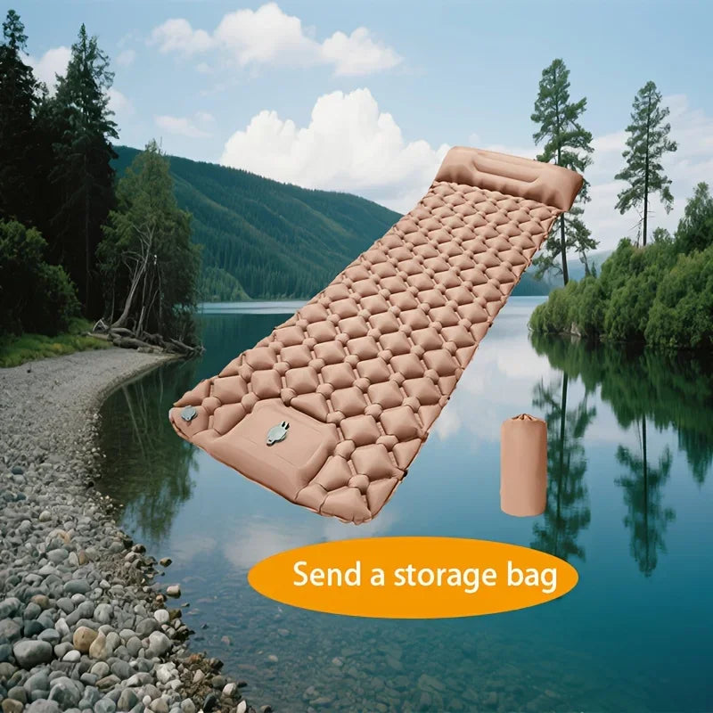 1pc Outdoor Inflatable Sleeping Pad | 1-Minute Quick Inflation + Extra Thick Puncture-Proof | Essential for Camping / Hiking