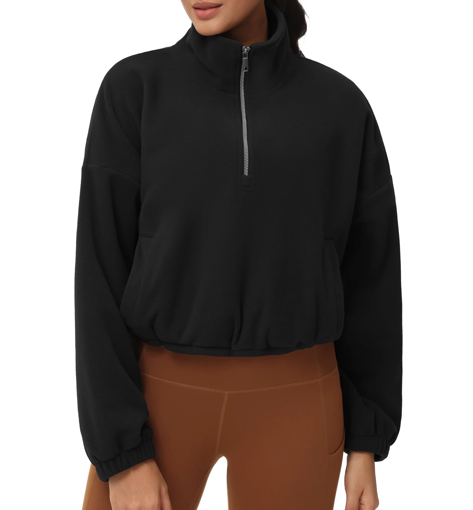 THE GYM PEOPLE Women’s Half-Zip Crop Fleece Pullover