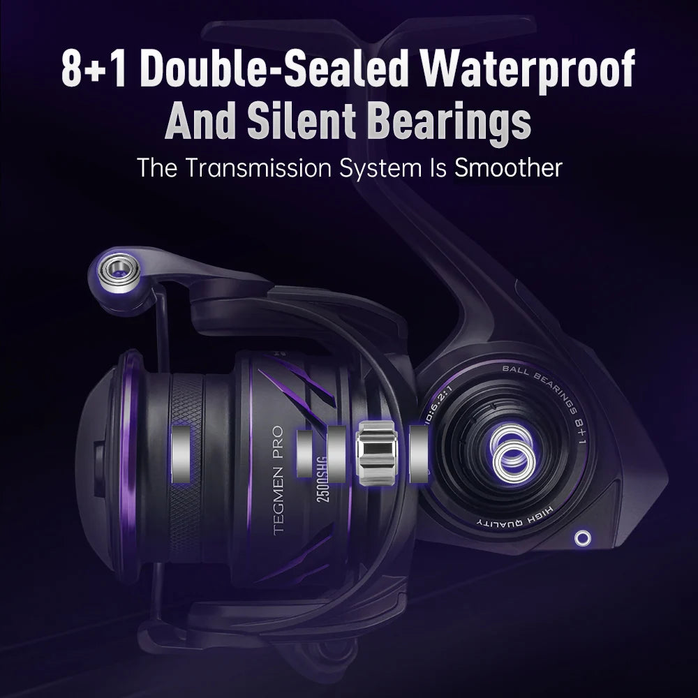 Kingdom Tegmen Pro Spinning Fishing Reel 16kg Max Drag 6.2:1 High Speed Gear Ratio 8+1BB Light Weight Saltwater Fishing Coil