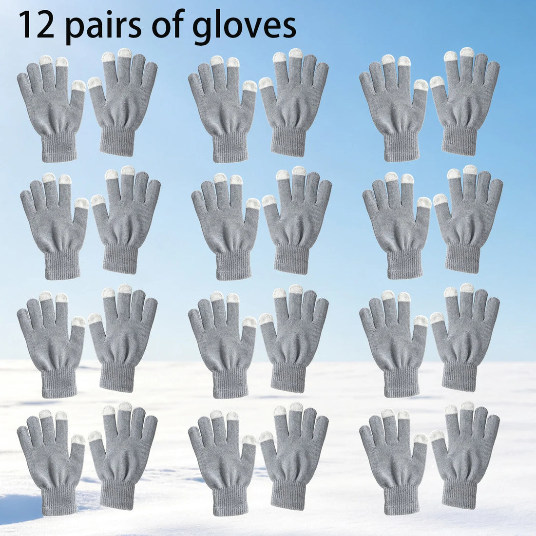 12-Pair Winter Knit Gloves – Stretchy Warm Gloves for Men & Women
