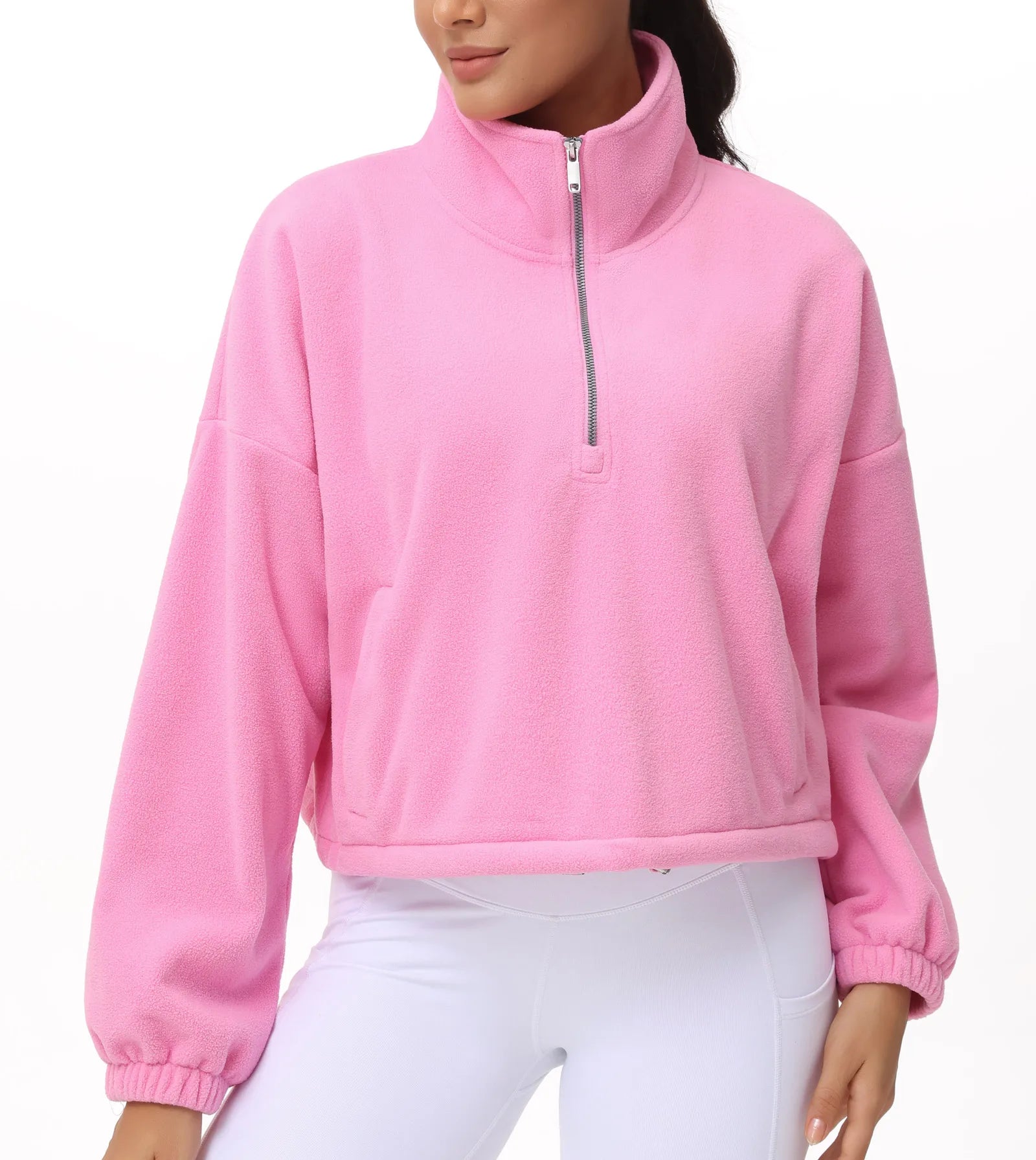 THE GYM PEOPLE Women’s Half-Zip Crop Fleece Pullover