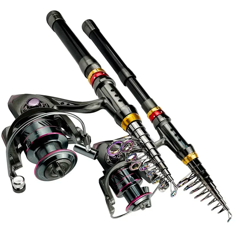 Carbon Fiber Fishing Rod And Reel Combo Telescopic Spinning Reel