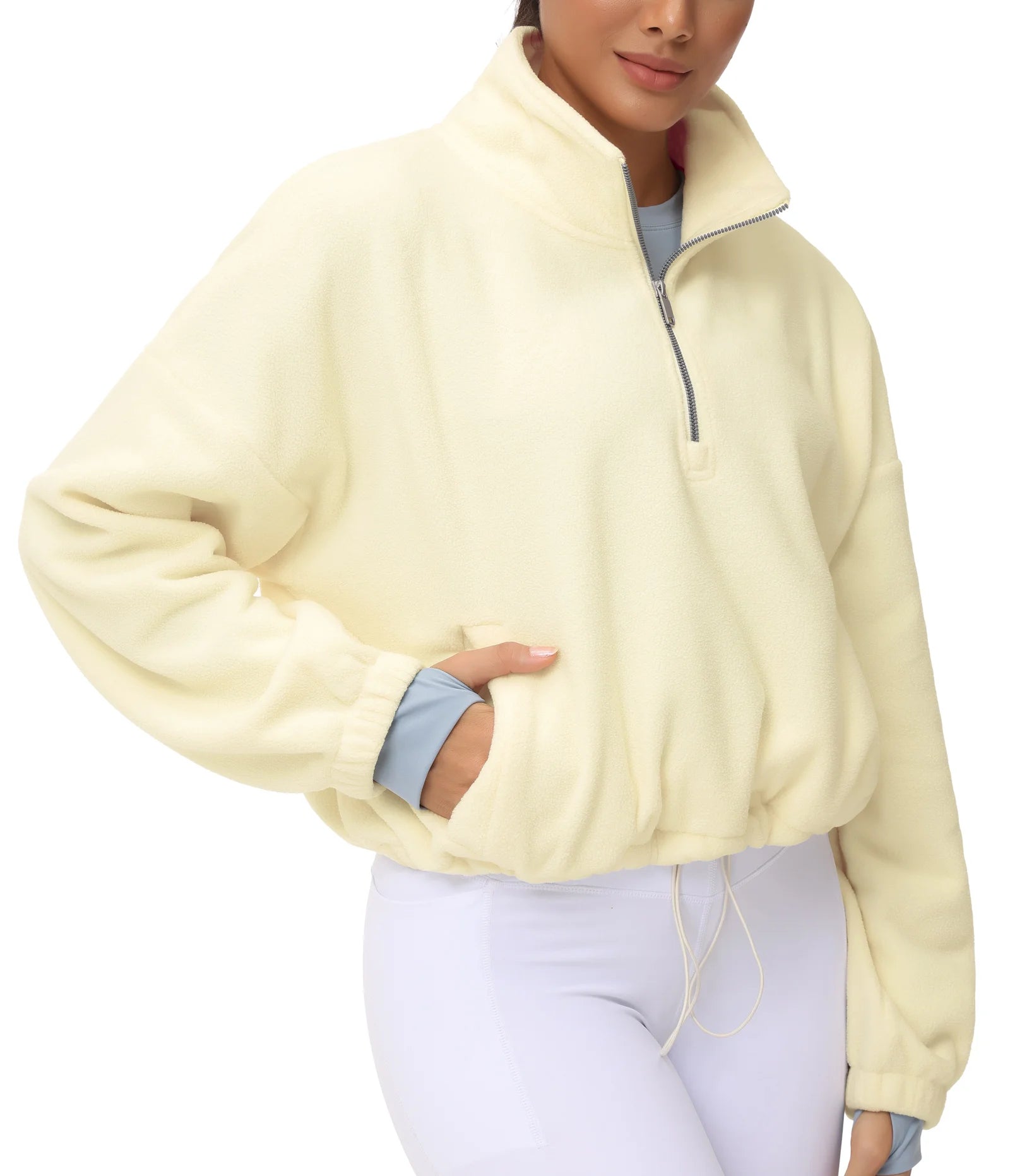 THE GYM PEOPLE Women’s Half-Zip Crop Fleece Pullover