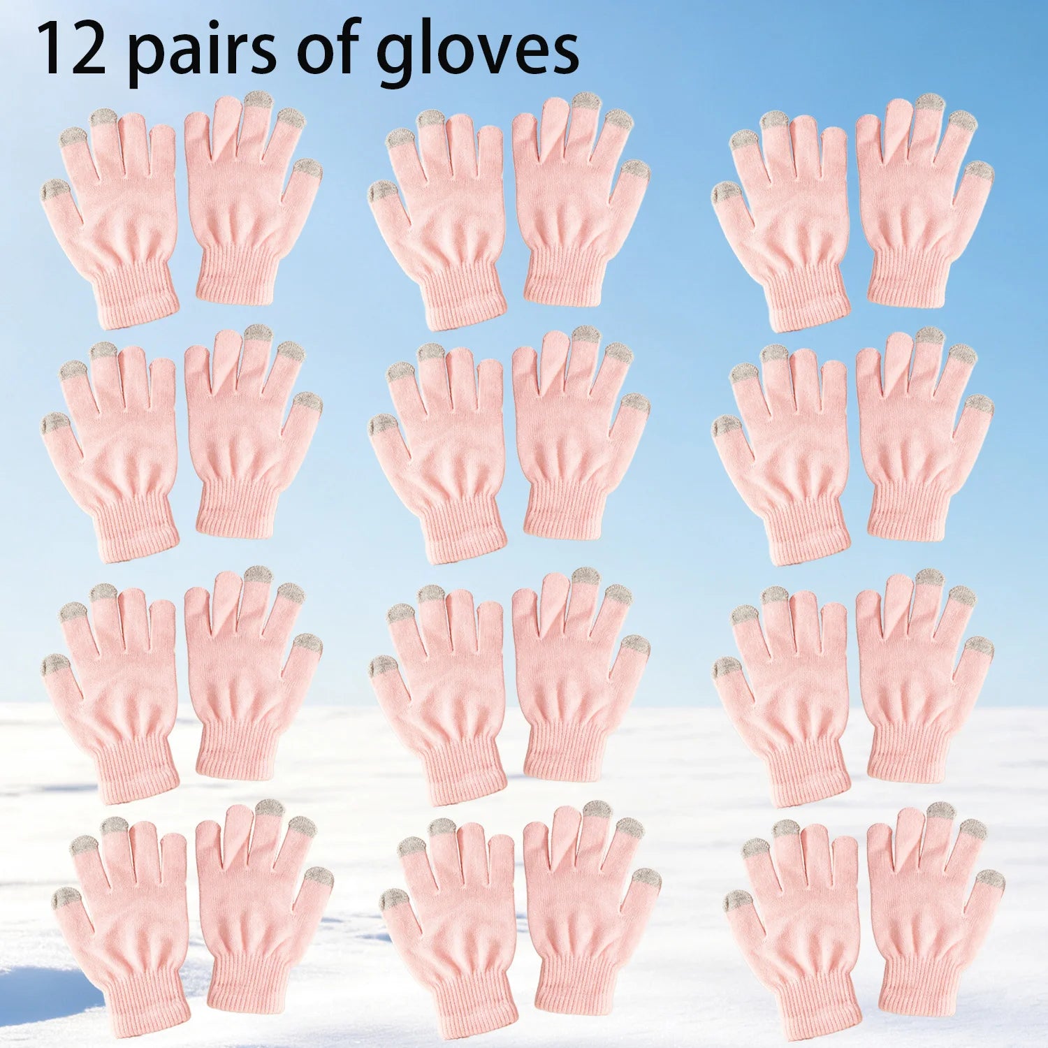 12-Pair Winter Knit Gloves – Stretchy Warm Gloves for Men & Women
