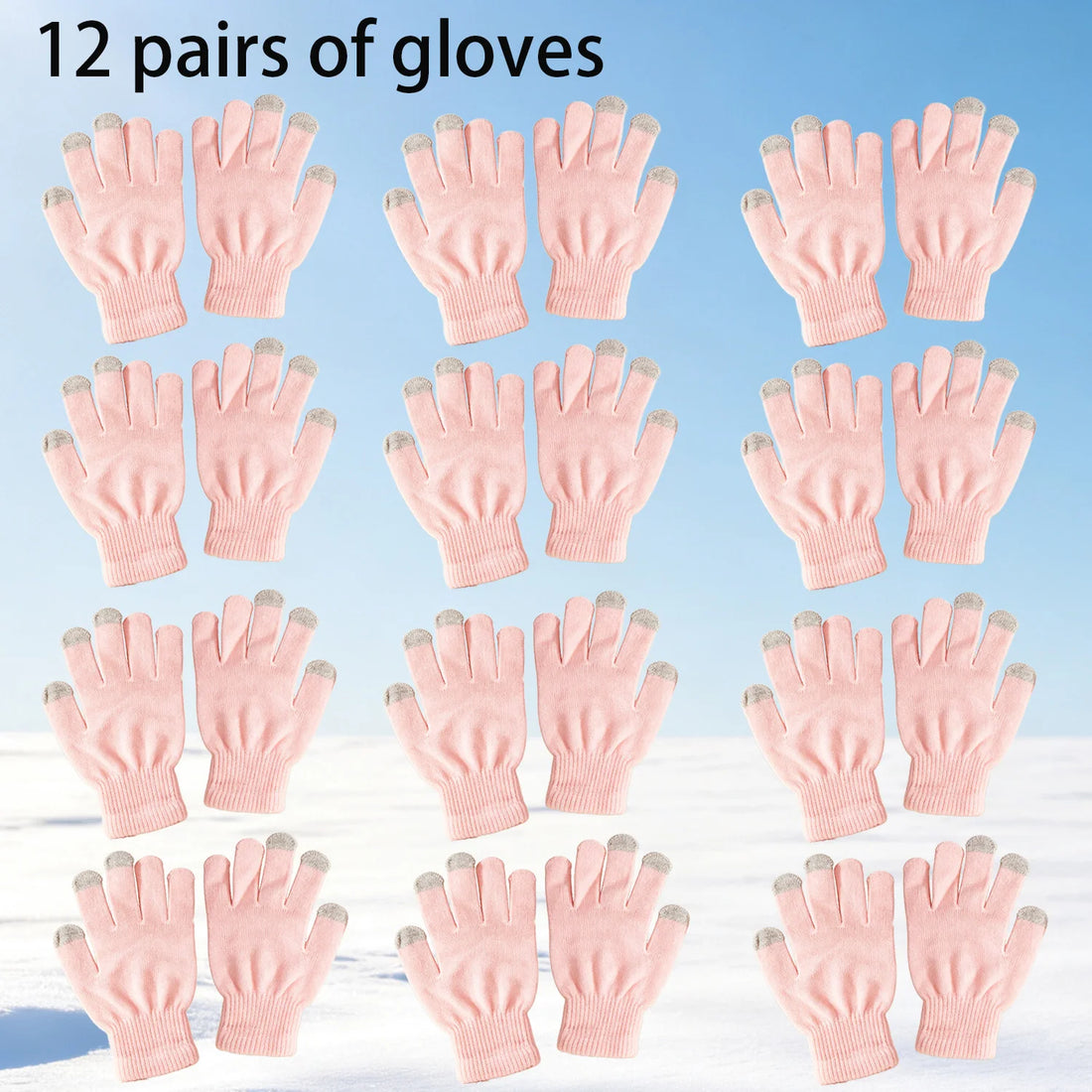 12-Pair Winter Knit Gloves – Stretchy Warm Gloves for Men & Women