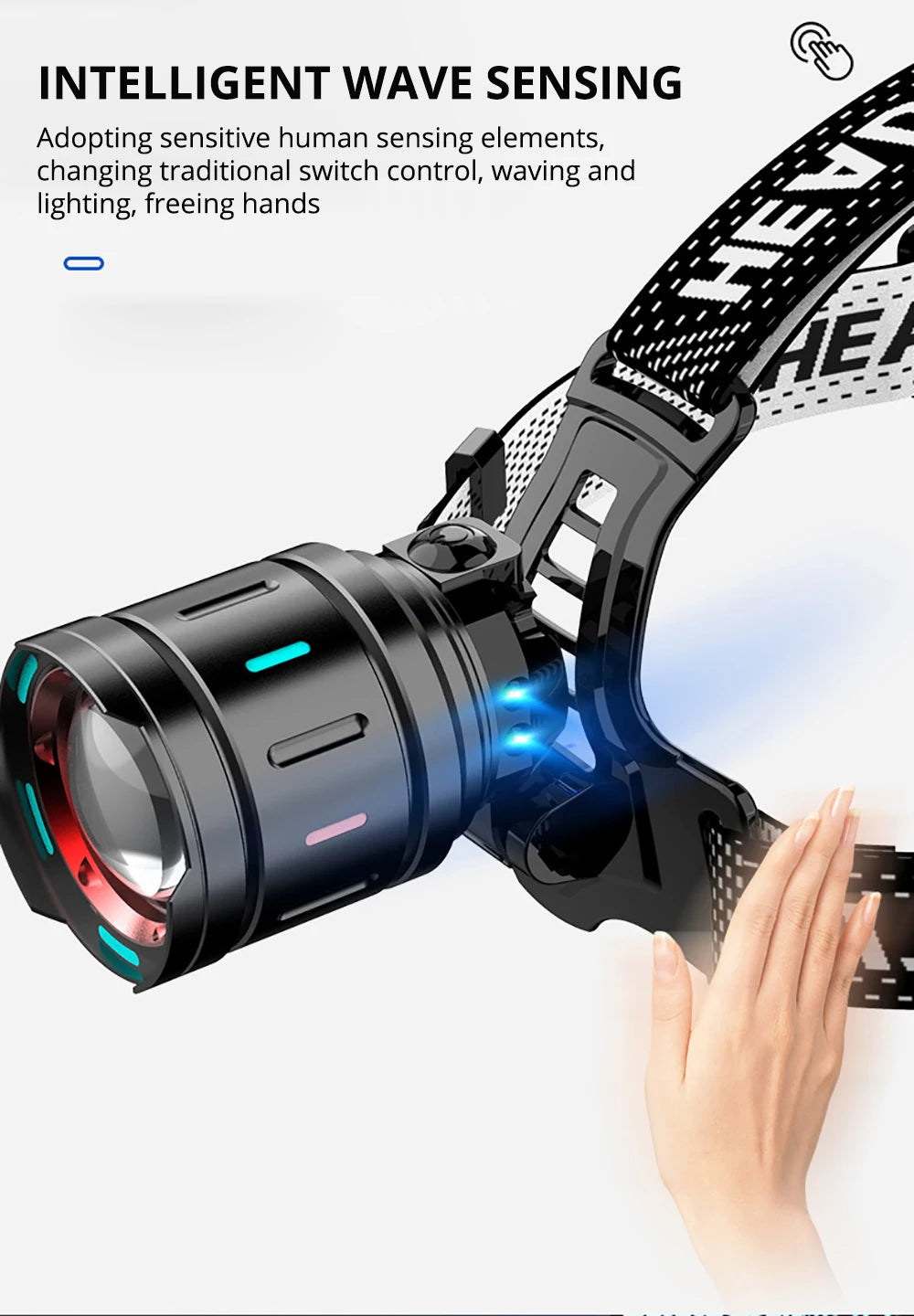 1000W Led Sensor Head Flashlight