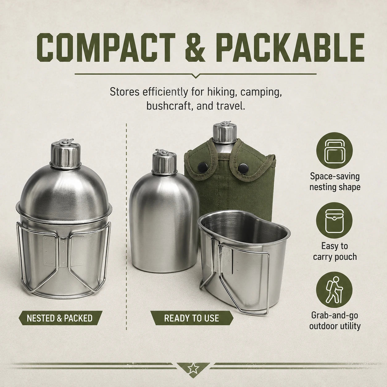 1L Military Tactical Canteen Bottle with Pouch