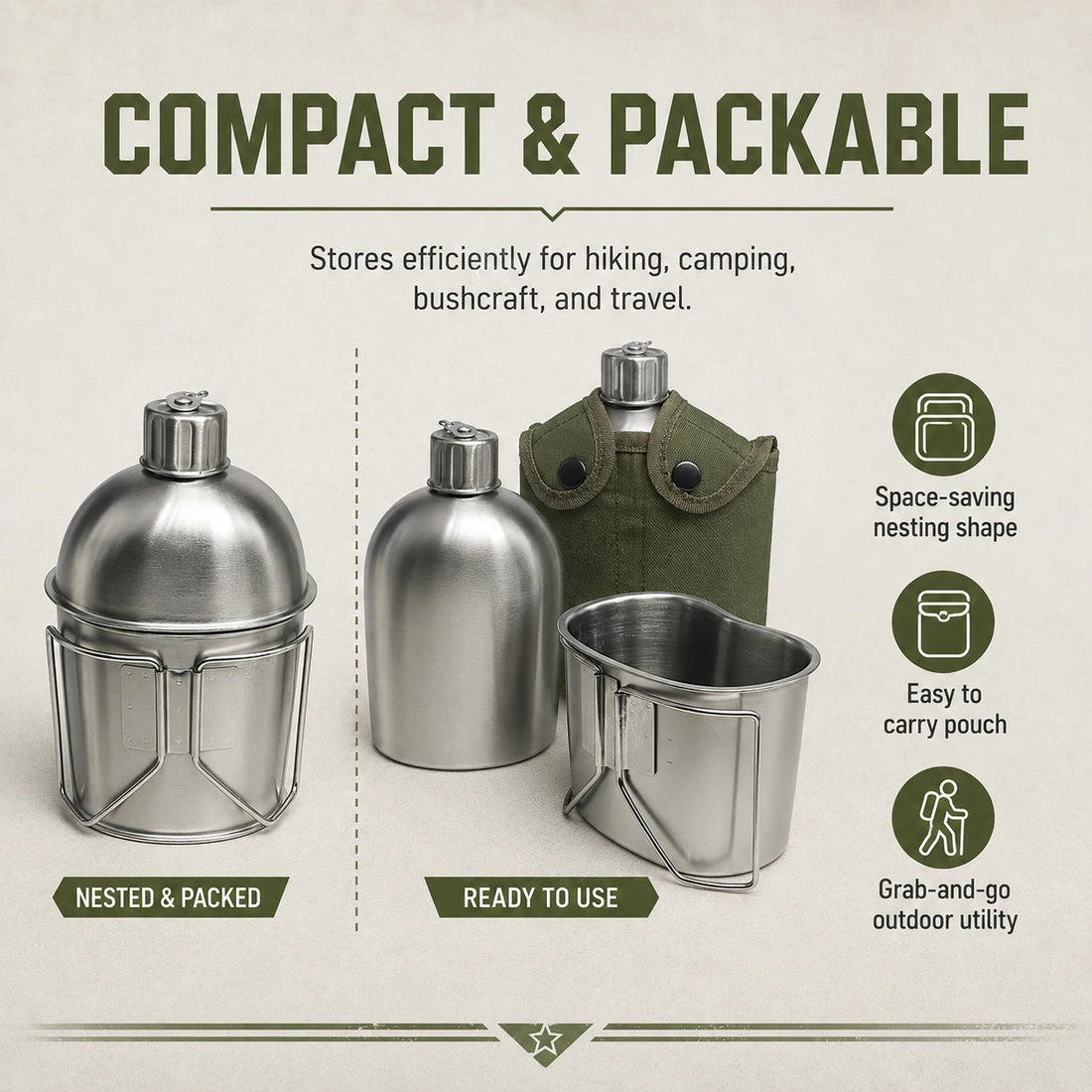 1L Military Tactical Canteen Bottle with Pouch