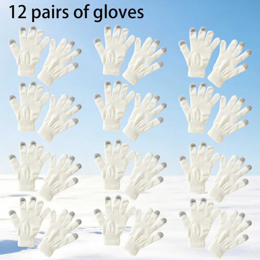 12-Pair Winter Knit Gloves – Stretchy Warm Gloves for Men & Women