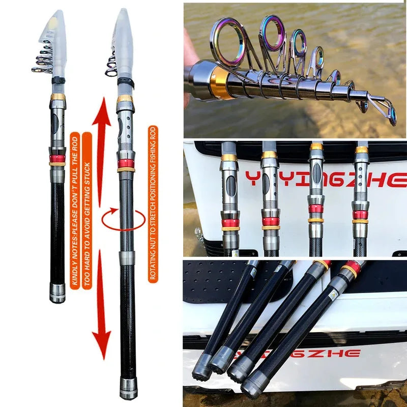 Carbon Fiber Fishing Rod And Reel Combo Telescopic Spinning Reel