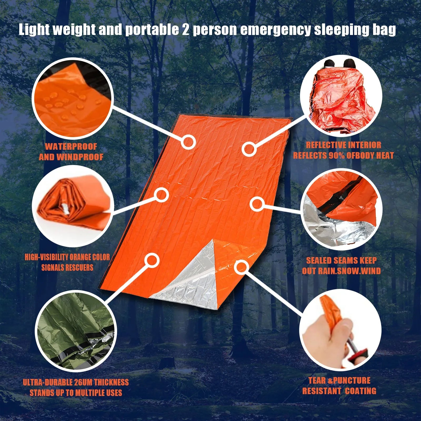 Emergency Survival Sleeping Bag – Waterproof Thermal Mylar Sack