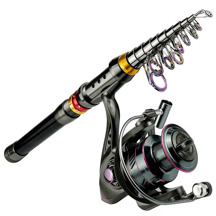 Carbon Fiber Fishing Rod And Reel Combo Telescopic Spinning Reel