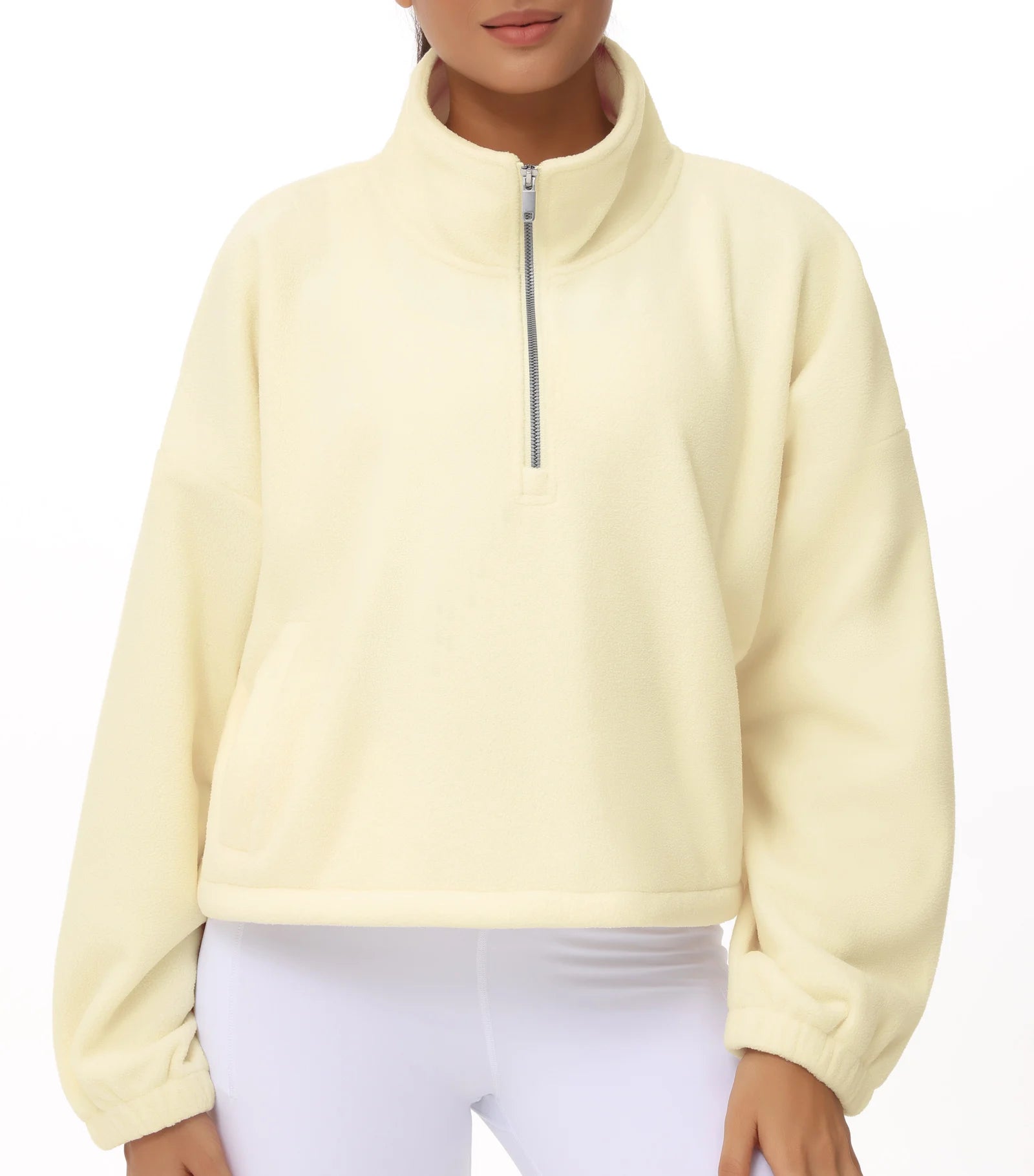 THE GYM PEOPLE Women’s Half-Zip Crop Fleece Pullover