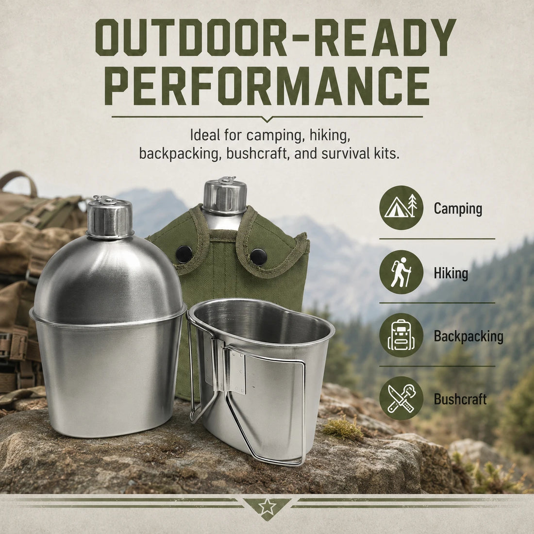 1L Military Tactical Canteen Bottle with Pouch
