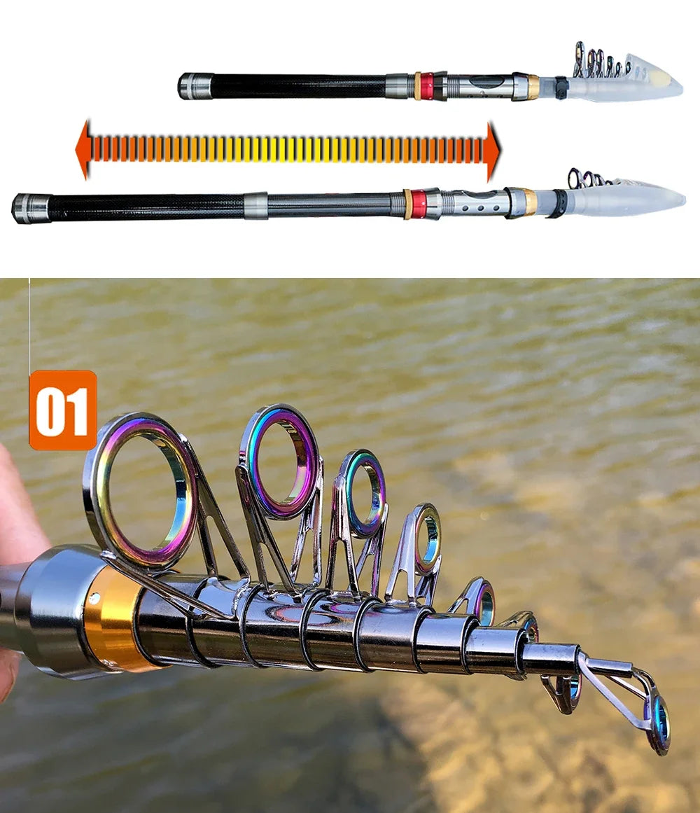 Carbon Fiber Fishing Rod And Reel Combo Telescopic Spinning Reel
