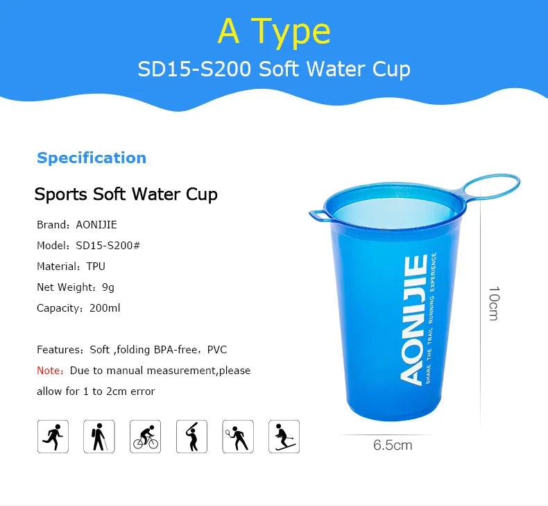 AONIJIE SD09 SD10 250ml 500ml Soft Flask Folding Collapsible Water Bottle