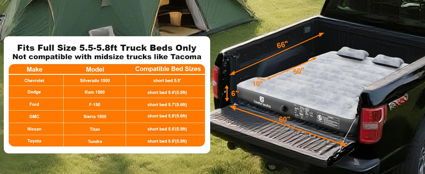 Air Mattress for 6-6.5ft Midsize Short Truck Beds