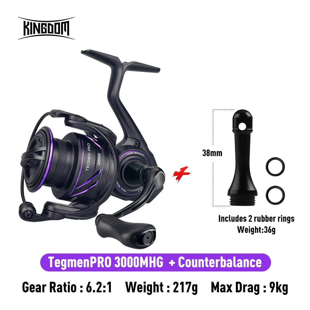 Kingdom Tegmen Pro Spinning Fishing Reel 16kg Max Drag 6.2:1 High Speed Gear Ratio 8+1BB Light Weight Saltwater Fishing Coil