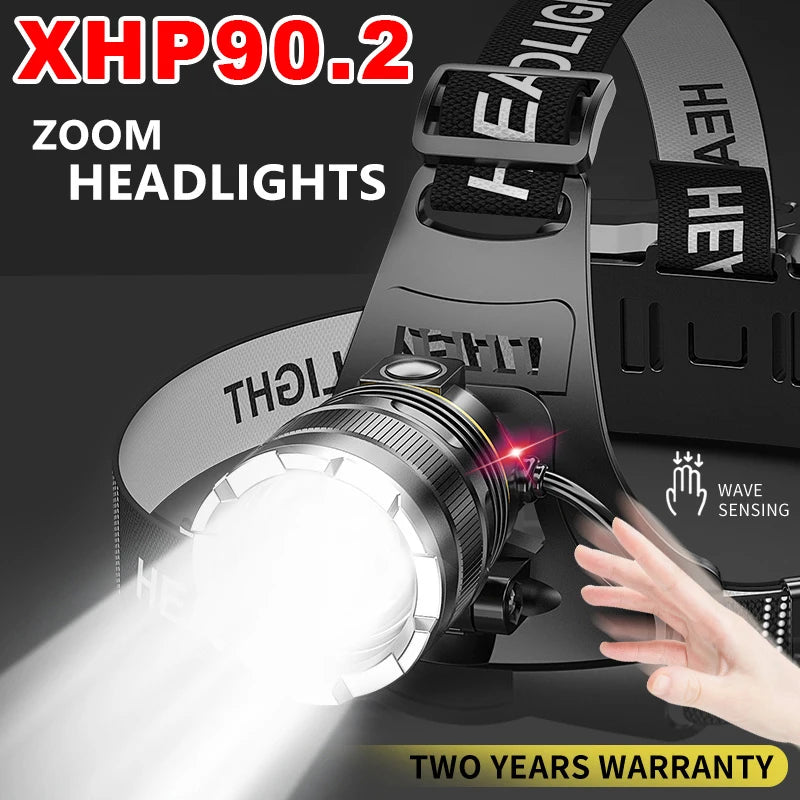 XHP90 Flashlight Headlight Torch Zoom Sensor