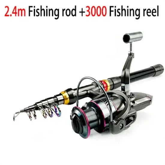 Carbon Fiber Fishing Rod And Reel Combo Telescopic Spinning Reel