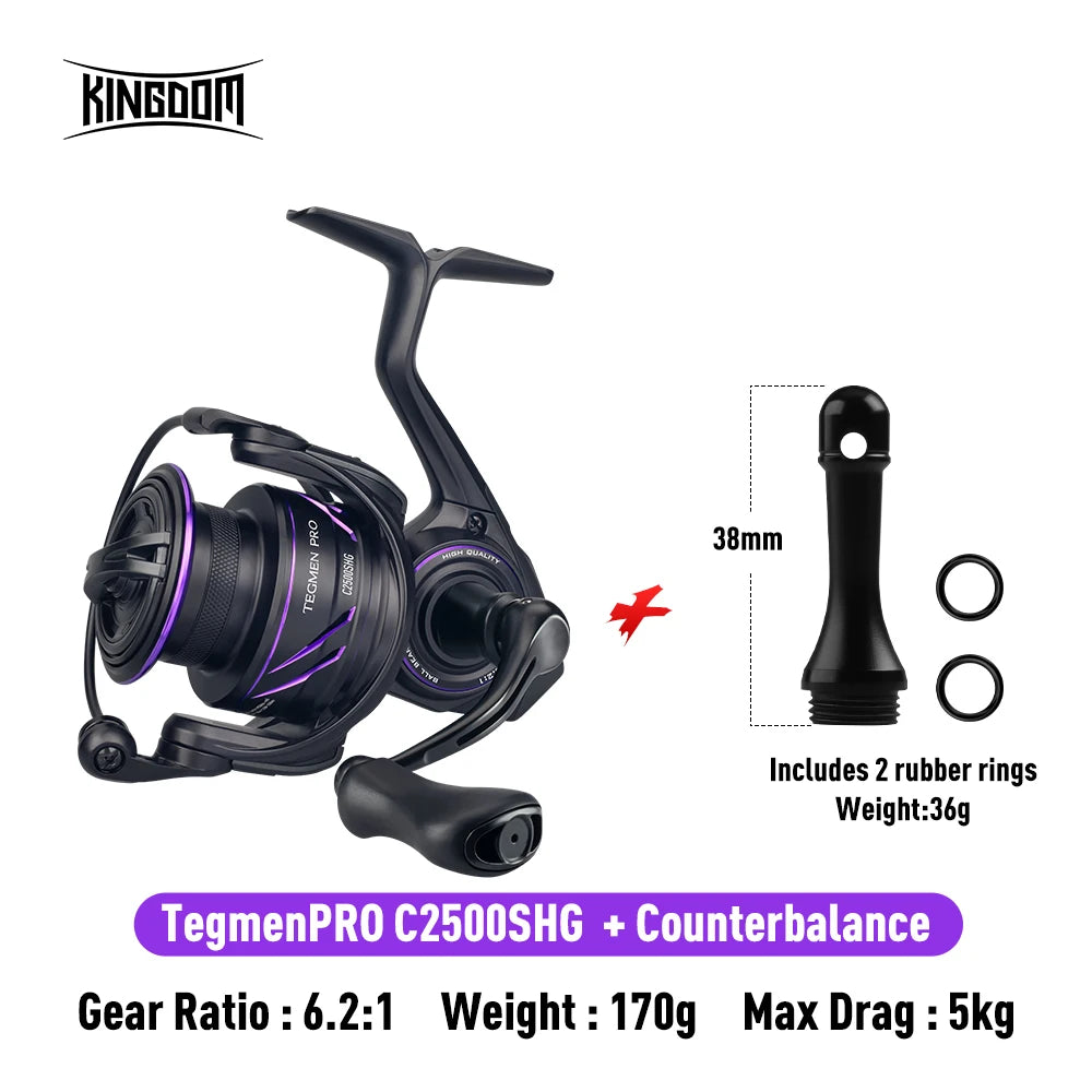 Kingdom Tegmen Pro Spinning Fishing Reel 16kg Max Drag 6.2:1 High Speed Gear Ratio 8+1BB Light Weight Saltwater Fishing Coil