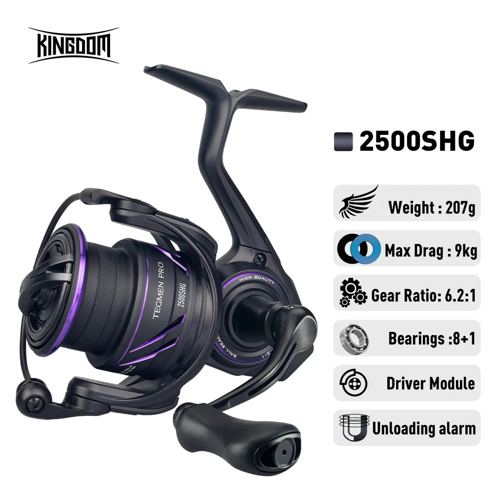 Kingdom Tegmen Pro Spinning Fishing Reel 16kg Max Drag 6.2:1 High Speed Gear Ratio 8+1BB Light Weight Saltwater Fishing Coil