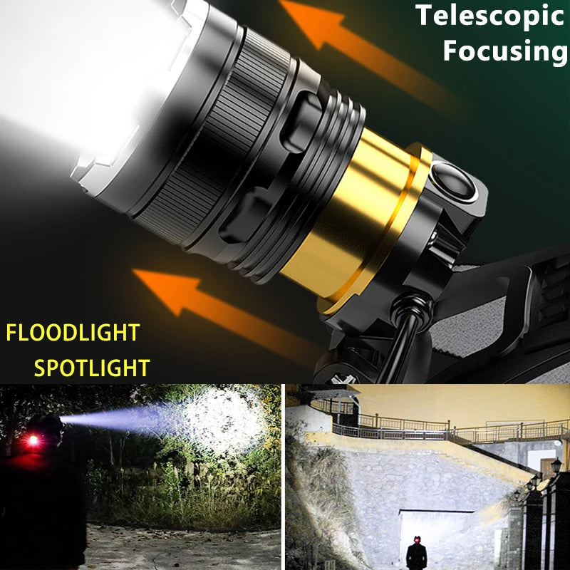 XHP90 Flashlight Headlight Torch Zoom Sensor
