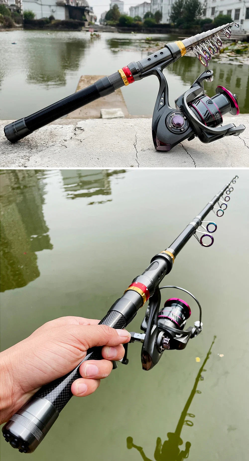 Carbon Fiber Fishing Rod And Reel Combo Telescopic Spinning Reel