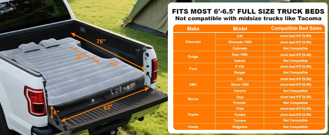 Air Mattress for 6-6.5ft Midsize Short Truck Beds