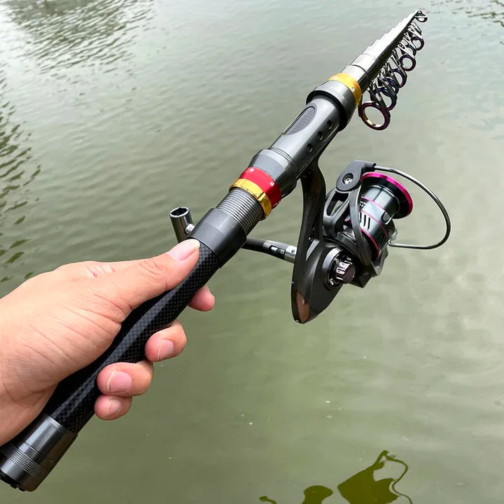 Carbon Fiber Fishing Rod And Reel Combo Telescopic Spinning Reel