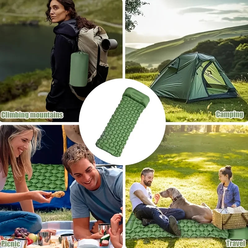 1pc Outdoor Inflatable Sleeping Pad | 1-Minute Quick Inflation + Extra Thick Puncture-Proof | Essential for Camping / Hiking