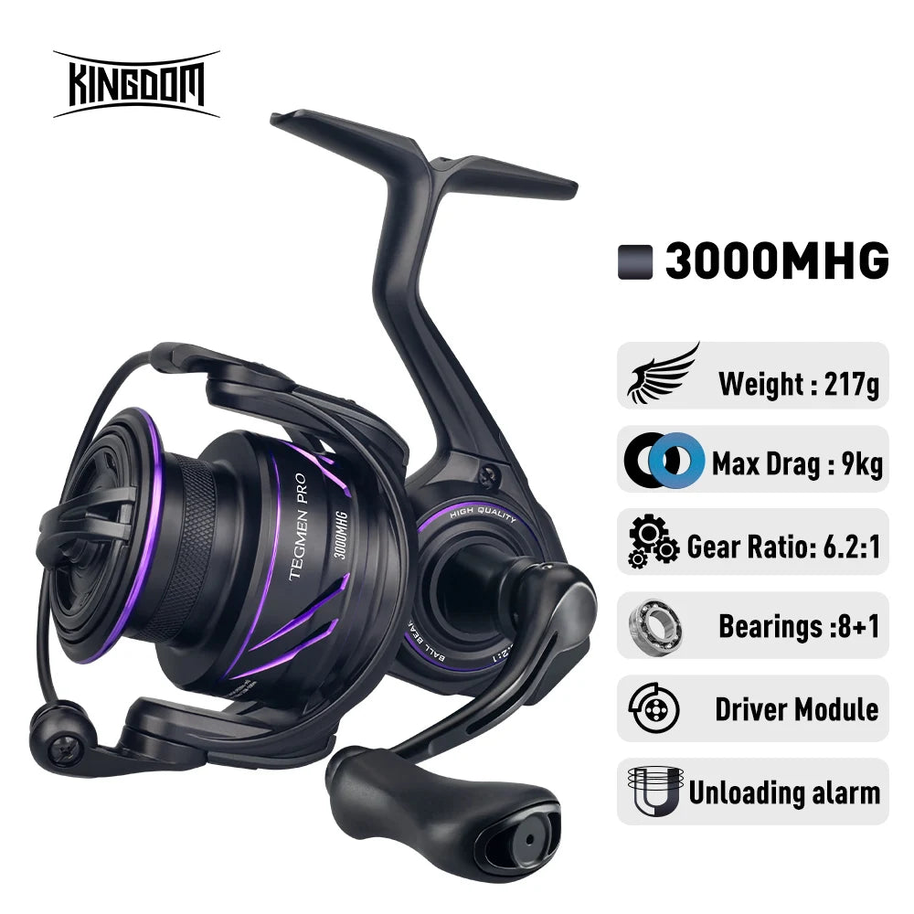 Kingdom Tegmen Pro Spinning Fishing Reel 16kg Max Drag 6.2:1 High Speed Gear Ratio 8+1BB Light Weight Saltwater Fishing Coil