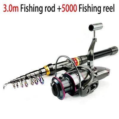 Carbon Fiber Fishing Rod And Reel Combo Telescopic Spinning Reel