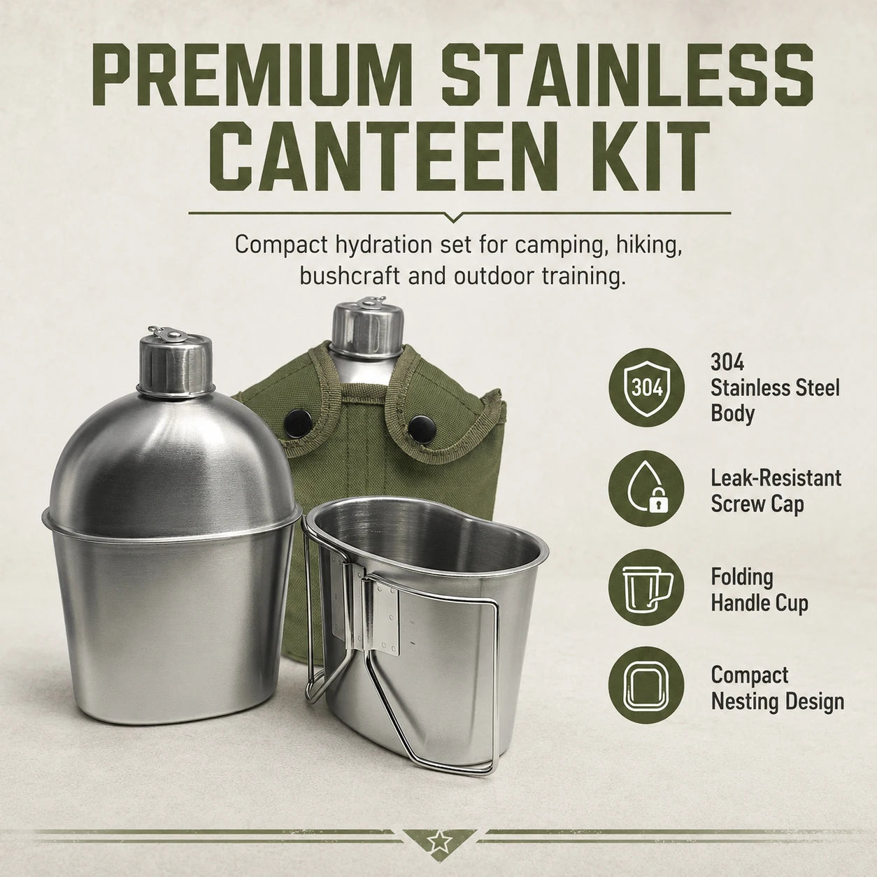 1L Military Tactical Canteen Bottle with Pouch